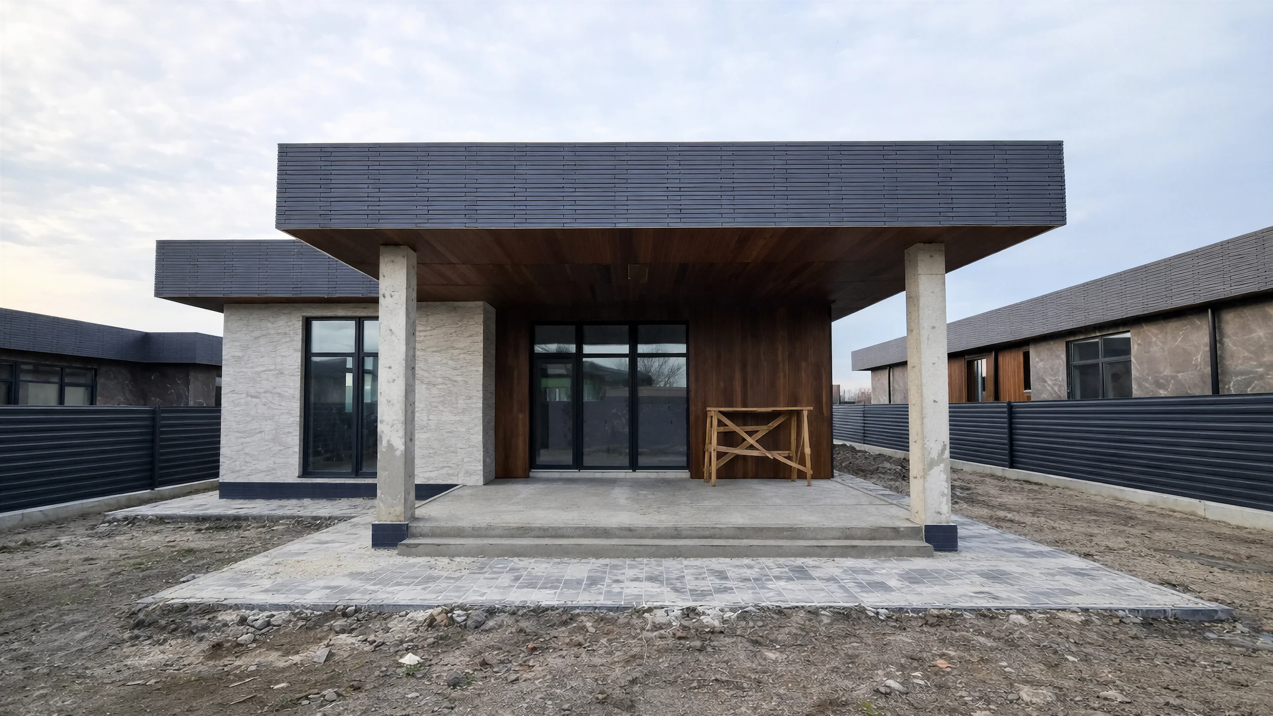 Построенный каменный дом 160 м² с аккуратной отделкой фасада